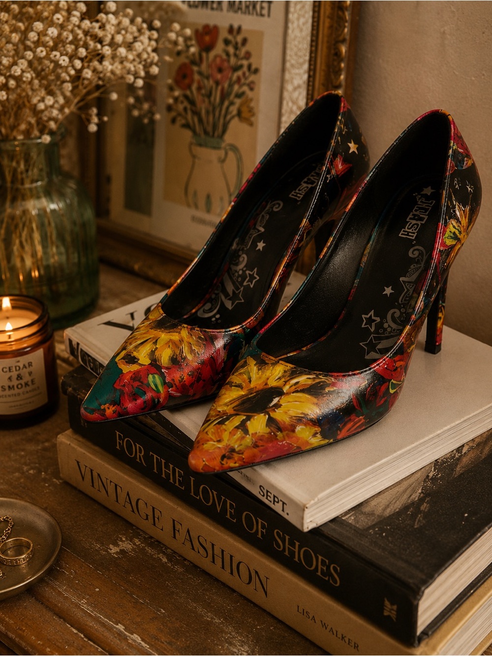 BRASH Sunflower Print High Heels | Size 8 | Bright Floral Pointed Toe Pumps